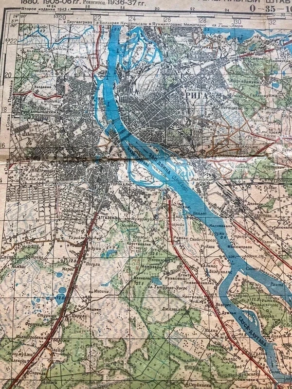 Unikāla 1944. g. Sarkanās armijas Ģenerālštāba militārā karte - Rīga un apkārtne