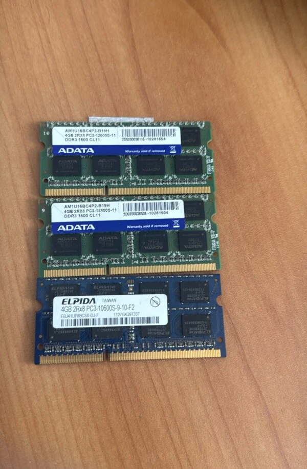 ADATA ja Elpida DDR3 SO-DIMM RAM 12 GB, 3 tk